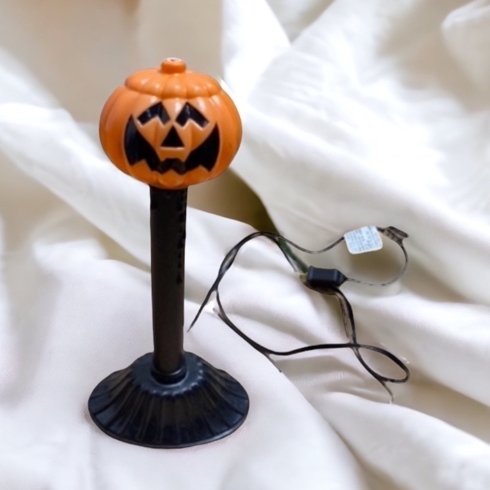 Vintage Halloween Blow Mold Pumpkin Candle Stick Light Jack O Lantern